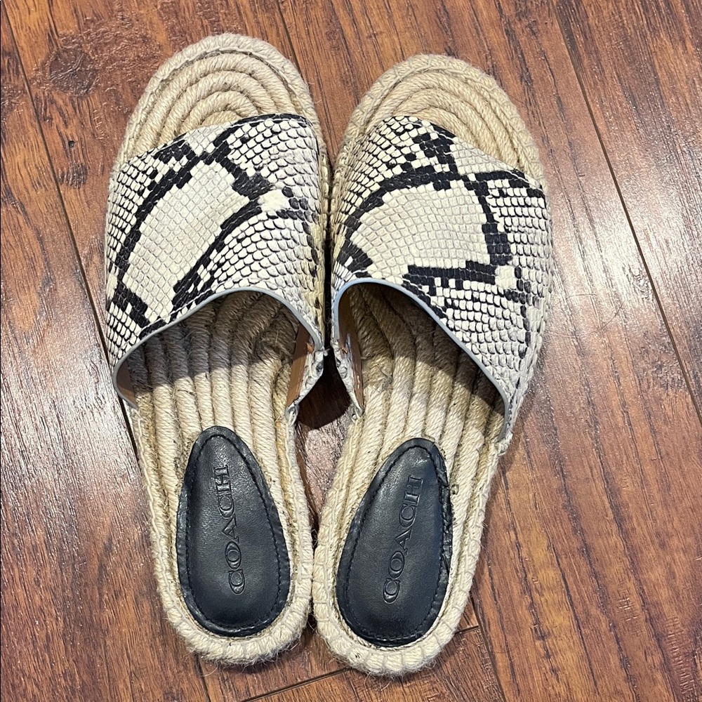 COACH Women's Black and Cream Espadrille Snakeskin Patterned Sandals - Picture 2 of 5